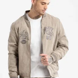 Showoff Olive Slim Fit Printed Bomber Jacket-image-50