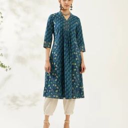 Daali Navy Regular Fit Floral Print Kurta-image-47