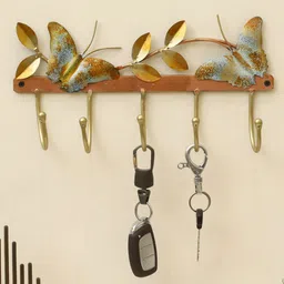 vedas Brown Butterfly Textured Metal Wall Hooks-24