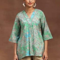 Libas Green Printed A Line Short Kurti-41