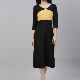 Shubhangini Fashion Women Black & Beige Colourblocked A-Line Dress-image-64