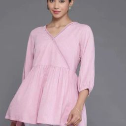 Libas Pink Woven Pattern A Line Short Kurti-picture-8
