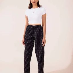Go Colors! Black Linen Printed Pencil Pants-image-74