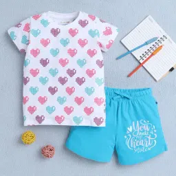 Bumzee Girls White & Blue Half Sleeves T-Shirt & Short Set-image-7