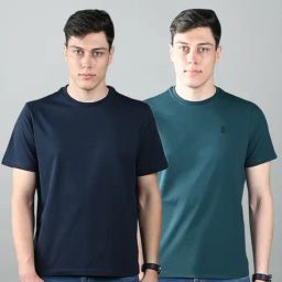 Louis Stitch Multicolored Cotton Regular Fit Plain T-Shirt (Pack of 2)-image-10