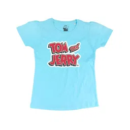Tom & Jerry Girls Blue & Red Puff Sleeve Pure Cotton Regular Top-image-36
