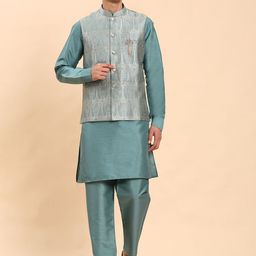 Pro-Ethic STYLE DEVELOPER Men Floral Regular Sequinned Pure Cotton Kurta with Trousers-52
