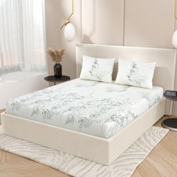 Jaipur Weaves Cream-Coloured & Grey Floral King Bedsheet with 2 Pillow Covers-31