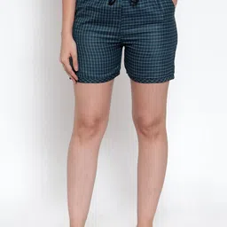 Secret Wish Women Navy Blue Checked Lounge Shorts-image-65