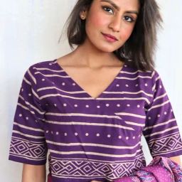 Chidiyaa Purple Block Printed Crop Top Blouse-image-16