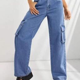 Kotty Blue Straight Fit High Rise Cargo jeans-picture-3