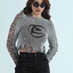 SHOWOFFFF Grey Regular Fit Printed Top-image-43