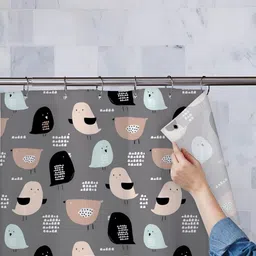 ArtzFolio Grey & Black Birds Printed Waterproof Shower Curtain-image-34