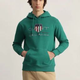 Gant Green Regular Fit Embroidered Hooded Sweatshirt-image-69