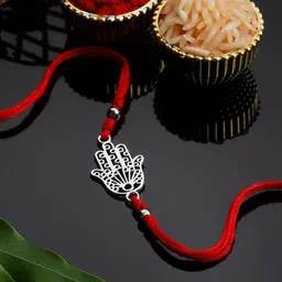 PANASH Men Silver Plated Beaded Thread Rakhi With Roli Chawal-image-9