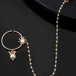 Voylla Gold-Plated Kundan Studded Chained Nosepin-34
