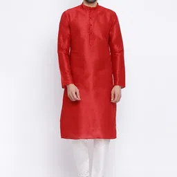 NAMASKAR Men Red & White Solid Kurta with Pyjamas-4