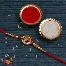 Silver Shine Unisex Stone-Studded Ganesh & Om Rakhi With Roli & Chawal & Greeting Card-image-52