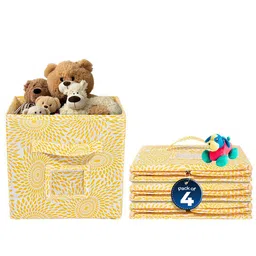 Kuber Industries Yellow & White 4 Pieces Floral Printed Multi-Utility Organisers-18