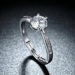 Jewels Galaxy Silver-Plated Cubic Zirconia Studded Adjustable Finger Ring-53