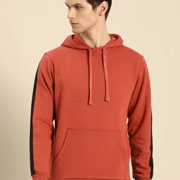ether Men Rust Orange Solid Hooded Sweatshirt-image-26