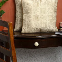 HOSTA HOMES Cream-Coloured & Gold-Toned Set of 2 Ethnic Motifs Square Cushion Covers-11