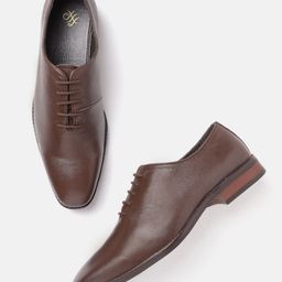 House of Pataudi Men Coffee Brown Solid Leather Formal Oxfords-image-40