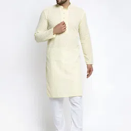 Jompers Men Yellow & White Self Design Kurta with Churidar-picture-11