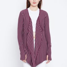 Hypernation Purple & White Striped Open Front Shrug-22
