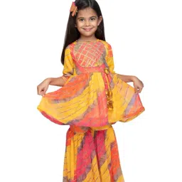 Fairies Forever Kids Multicolor Embellished Leheriya Top With Sharara-image-44