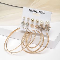 Shining Diva Fashion Set of 6 Gold-Toned Contemporary Earrings-33