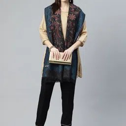 SWI Stylish Kani Floral Woven Design Pure Wool Shawl-picture-3