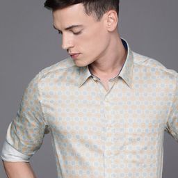 Louis Philippe Men White & Orange Slim Fit Ethnic Motifs Printed Pure Cotton Formal Shirt-image-81