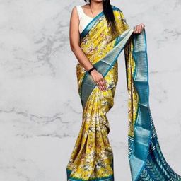 SSHAGUN LIFESTYLE Yellow Self Design Bollywood Cotton Blend Saree-picture-17