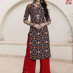 HERE&NOW Selection Of 2 Ethnic Motifs Printed Round Neck Straight Kurtas-14