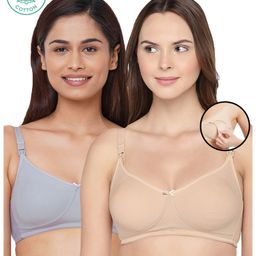 Inner Sense Organic Antimicrobial Soft Feeding Bra Pack Of 2 - Beige Grey-image-55