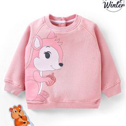 Babyoye Cotton Blend Brushed Fleece Full Sleeves Sweatshirt Squirrel Print - Pink-image-85