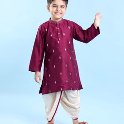 Babyhug Full Sleeves Floral Embroidered Kurta Dhoti Set - Magenta-image-62