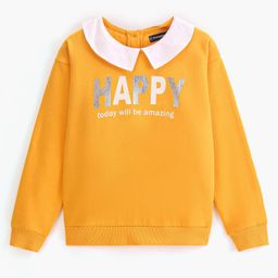 Honeyhap Premium Cotton Rich Brushed Fleece Full Sleeves Sweatshirt With Bio Finish Text Print - Amber Yellow-image-60