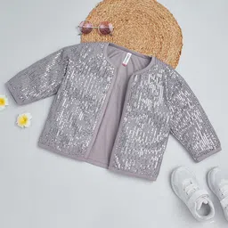 Kiddopanti Full Sleeves Sequin Embellished Jacket - Grey-picture-12