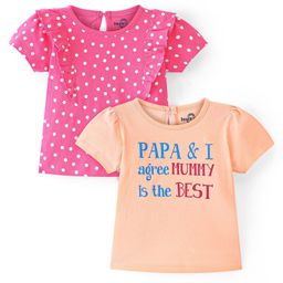 Doodle Poodle 100% Cotton Half Sleeves Polka Dot Print T-Shirt Pack of 2- Peach & Pink-image-26