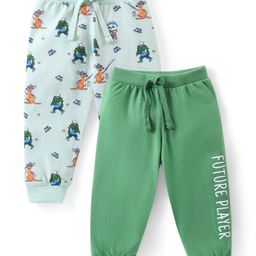 Babyhug Cotton Knit Full Length Lounge Pants Dino & Text Print Pack of 2 - Multicolour-image-127