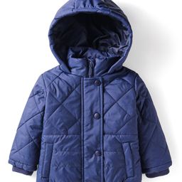 Babyhug Woven Full Sleeves Solid Color Hooded Padded Jacket With Quilted Design - Navy Blue-picture-18