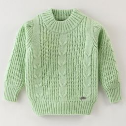 Yellow Apple Knitted Full Sleeves Pullover Sweater With Cable Knit Design - Light Green-image-33