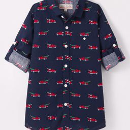 JASH KIDS Cotton Knit Full Sleeves Car Printed Shirt - Navy Blue-image-10