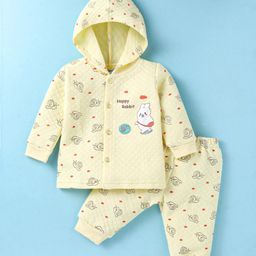 Tango Knit Full Sleeves Winter Wear Front Open Hooded Night Suit with Snail Print - Lemon-image-82