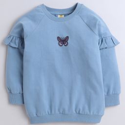 Aww Hunnie Full Sleeves Frill Detailed Butterfly Printed Sweatshirt - Blue-image-80
