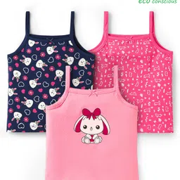 Babyoye Cotton Elastane Knit Sleeveless Slips With Floral & Bunny Print Pack Of 3 - Blue & Pink-picture-16