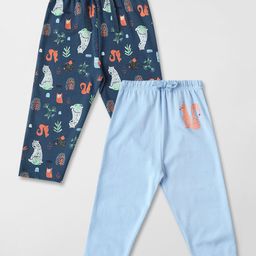 Nauti Nati Cotton Pack Of 2 Animals & Birds Printed Pajamas - Blue-image-27