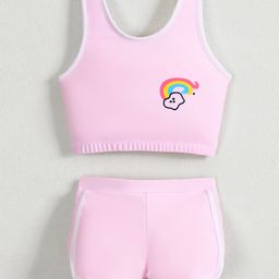Mark & Mia Sleeveless Two Piece Swimsuit with Rainbow Print - Pink-image-98